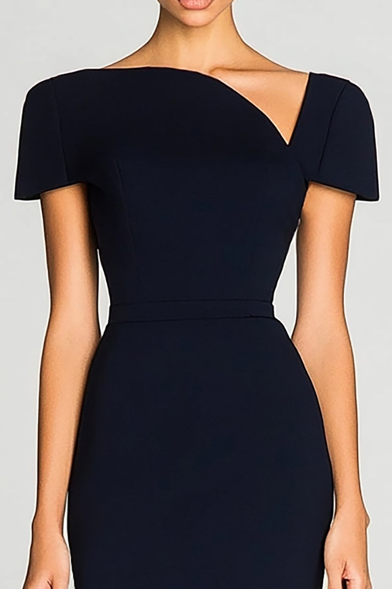 Load image into Gallery viewer, Black Bodycon Asymmetrical Midi Work Dress