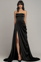 Load image into Gallery viewer, Peacock A Line Strapless Long Satin Formal Dress with Slit