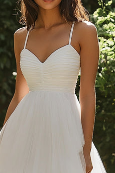 White Tulle Midi Pleated A Line Engagement Dress
