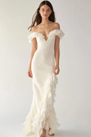 Load image into Gallery viewer, Ivory Long Satin Engagement Dress with Ruffles