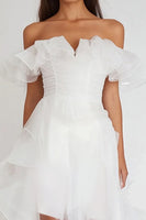 Load image into Gallery viewer, White Organza High-Low Graduation Dress with Ruffles