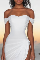 Load image into Gallery viewer, White Chiffon Off The Shoulder Asymmetrical Engagement Dress