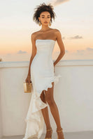 Load image into Gallery viewer, Ivory Satin Strapless Bodycon Graduation Dress
