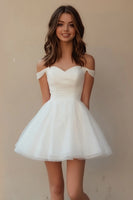 Load image into Gallery viewer, White Tulle Off The Shoulder A Line Short Graduation Dress