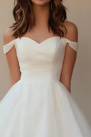 Load image into Gallery viewer, White Tulle Off The Shoulder A Line Short Graduation Dress
