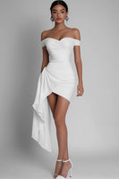 Load image into Gallery viewer, White Satin Short Bodycon Off The Shoulder Graduation Dress
