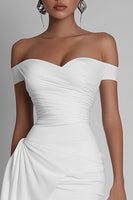 Load image into Gallery viewer, White Satin Short Bodycon Off The Shoulder Graduation Dress