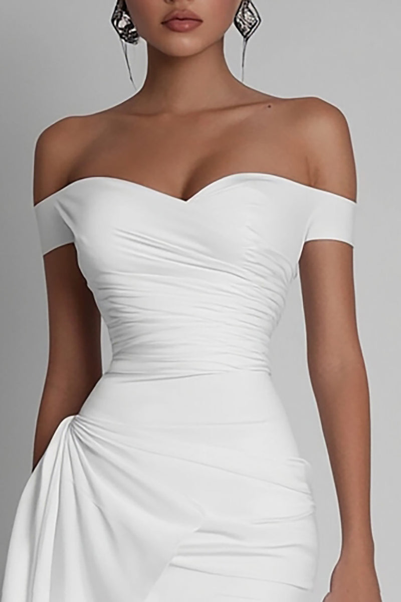 Load image into Gallery viewer, White Satin Short Bodycon Off The Shoulder Graduation Dress