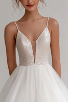 Load image into Gallery viewer, Ivory Spaghetti Straps Short A Line Graduation Dress with Sequins