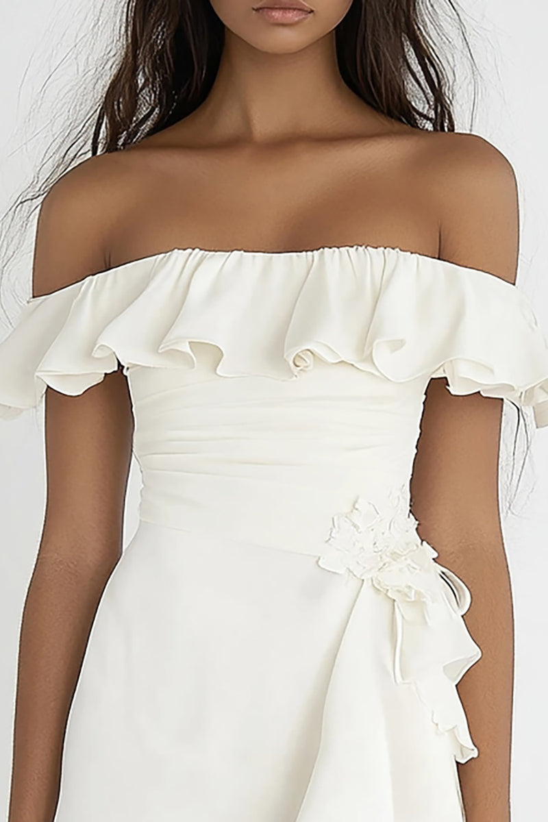Load image into Gallery viewer, Ivory Off The Shoulder Short Bodycon Graduation Dress with Ruffles
