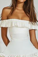 Load image into Gallery viewer, Ivory Short A Line Graduation Dress with Ruffles