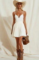 Load image into Gallery viewer, Ivory Short Spaghetti Straps A Line Graduation Dress with Pleats