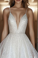 Load image into Gallery viewer, Ivory Sequins Short V Neck A Line Graduation Dress