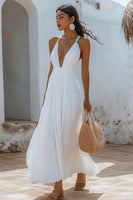 Load image into Gallery viewer, White Chiffon V Neck Long A Line Engagement Dress with Pleats