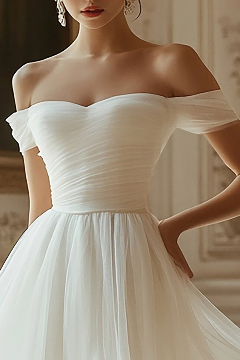 Load image into Gallery viewer, Ivory Organza Short Off The Shoulder A Line Graduation Dress