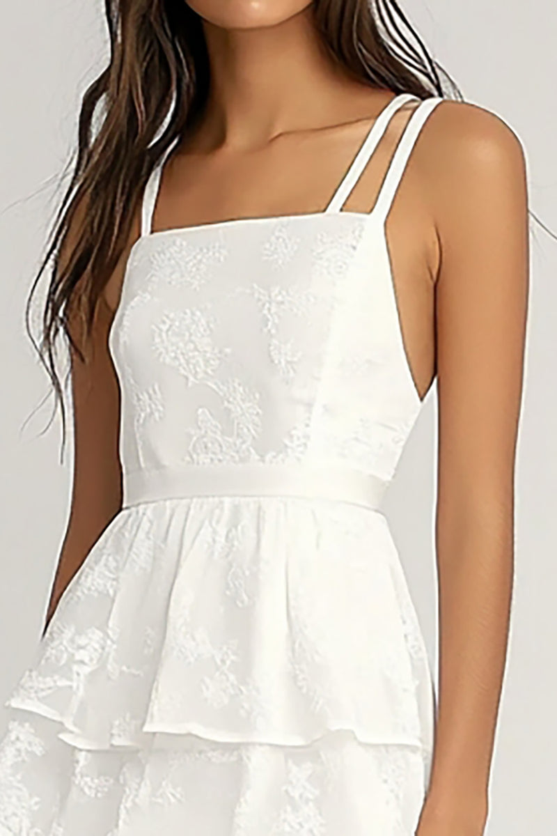 Load image into Gallery viewer, Ivory Chiffon Spaghetti Straps Midi A Line Graduation Dress