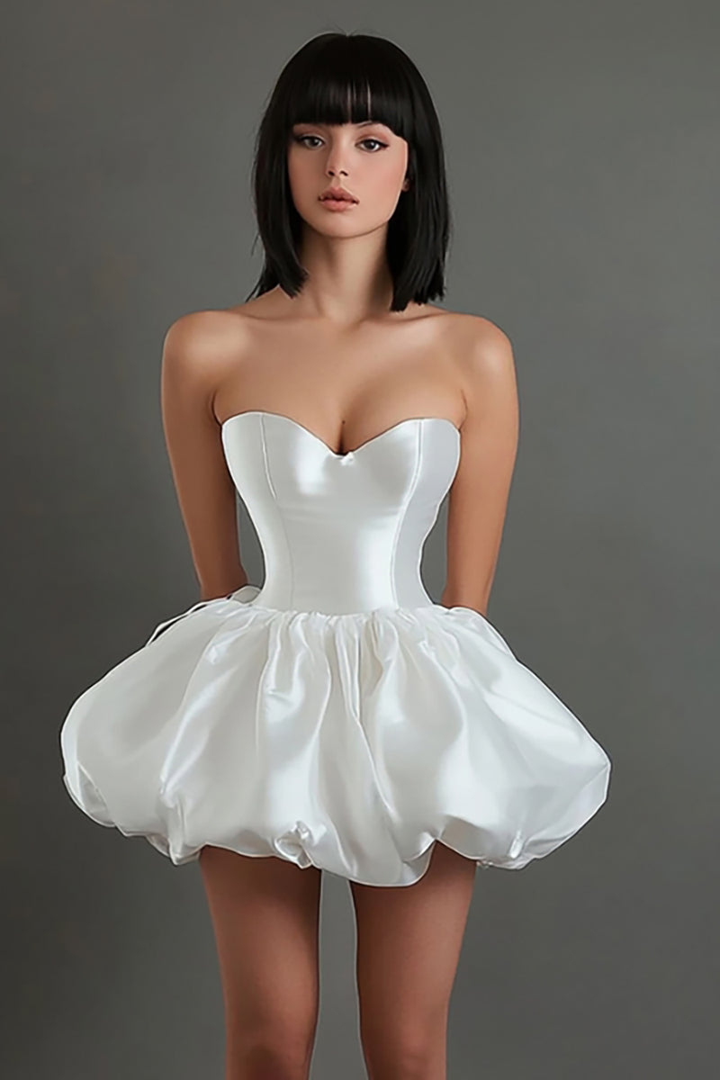 Load image into Gallery viewer, White Satin Sweetheart Short A Line Graduation Dress