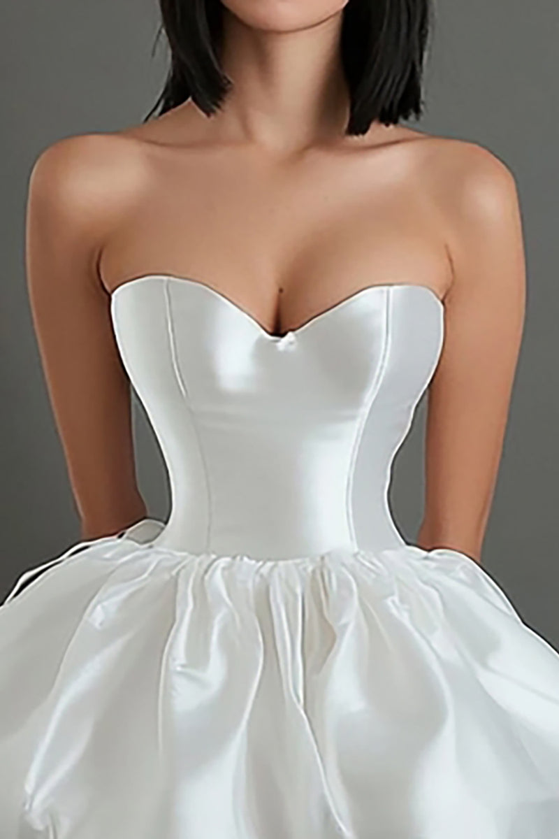 Load image into Gallery viewer, White Satin Sweetheart Short A Line Graduation Dress