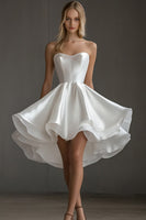 Load image into Gallery viewer, White Satin Strapless Short A Line Graduation Dress