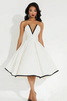 Load image into Gallery viewer, White Satin Midi V Neck A Line Graduation Dress