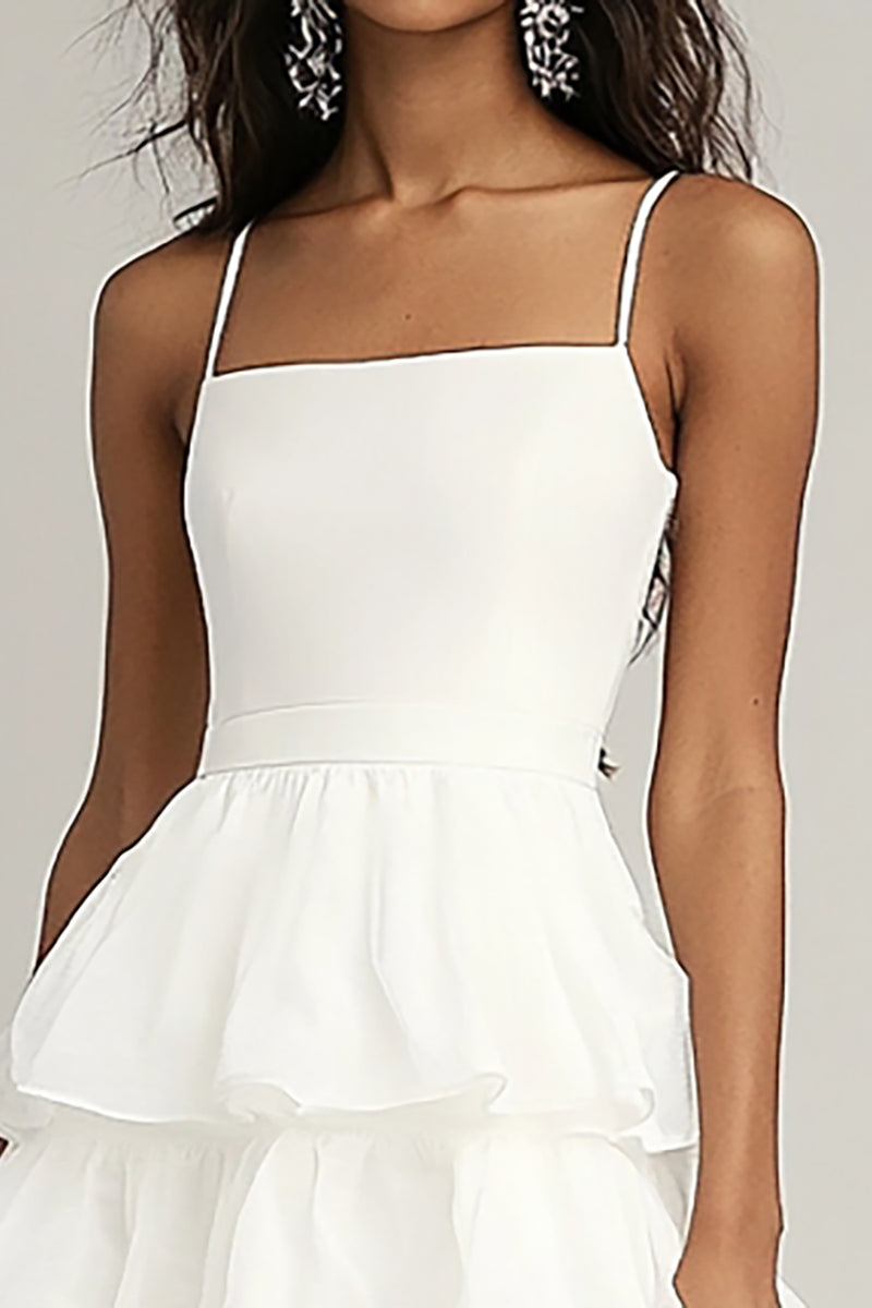 Load image into Gallery viewer, Ivory Spaghetti Straps A Line Midi Graduation Dress with Ruffles
