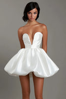 Load image into Gallery viewer, White Satin V Neck A Line Short Graduation Dress