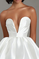 Load image into Gallery viewer, White Satin V Neck A Line Short Graduation Dress