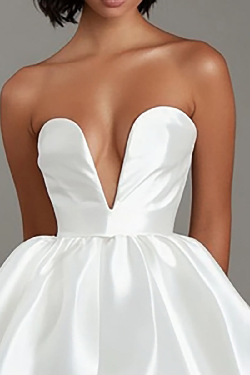 Load image into Gallery viewer, White Satin V Neck A Line Short Graduation Dress
