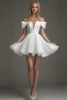 Load image into Gallery viewer, White A Line Off The Shoulder Short Graduation Dress