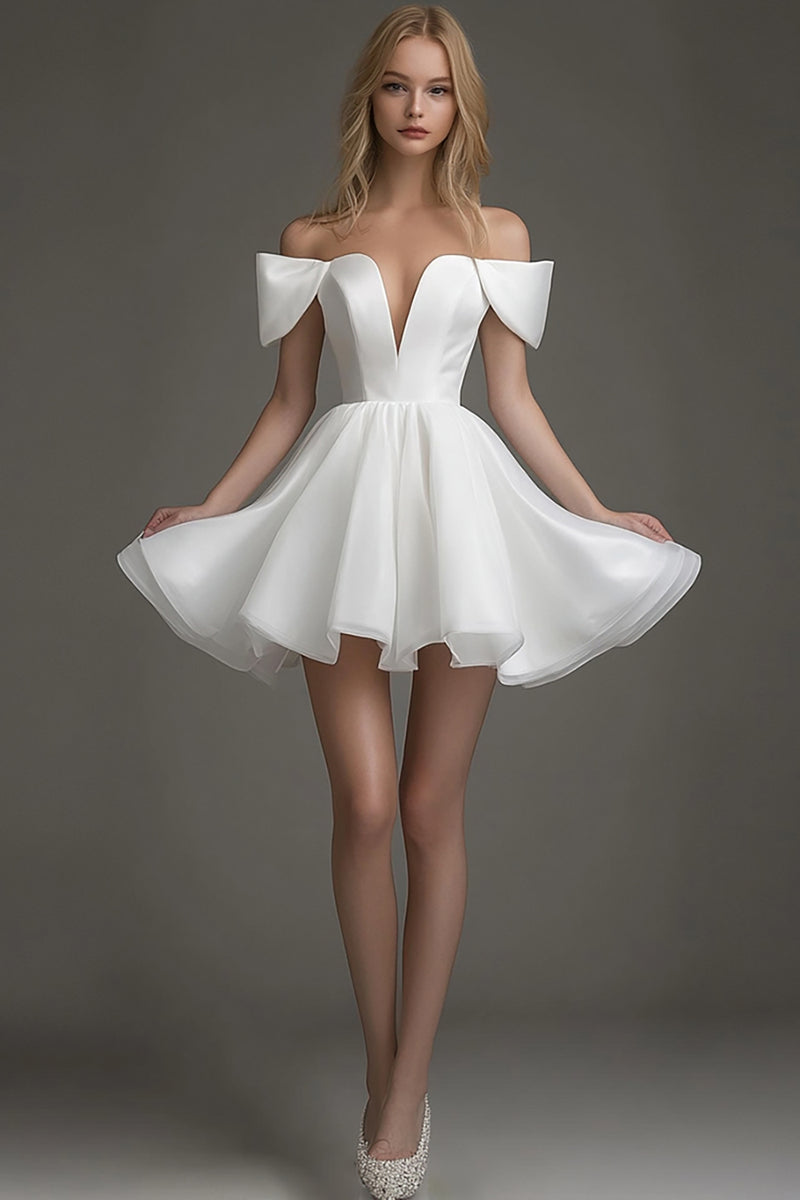 Load image into Gallery viewer, White A Line Off The Shoulder Short Graduation Dress