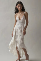 Load image into Gallery viewer, Ivory Lace V Neck High-Low Engagement Dress