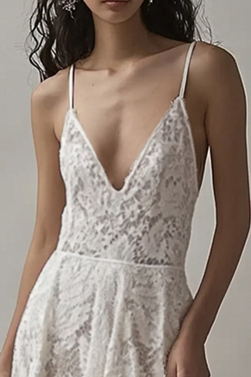 Load image into Gallery viewer, Ivory Lace V Neck High-Low Engagement Dress
