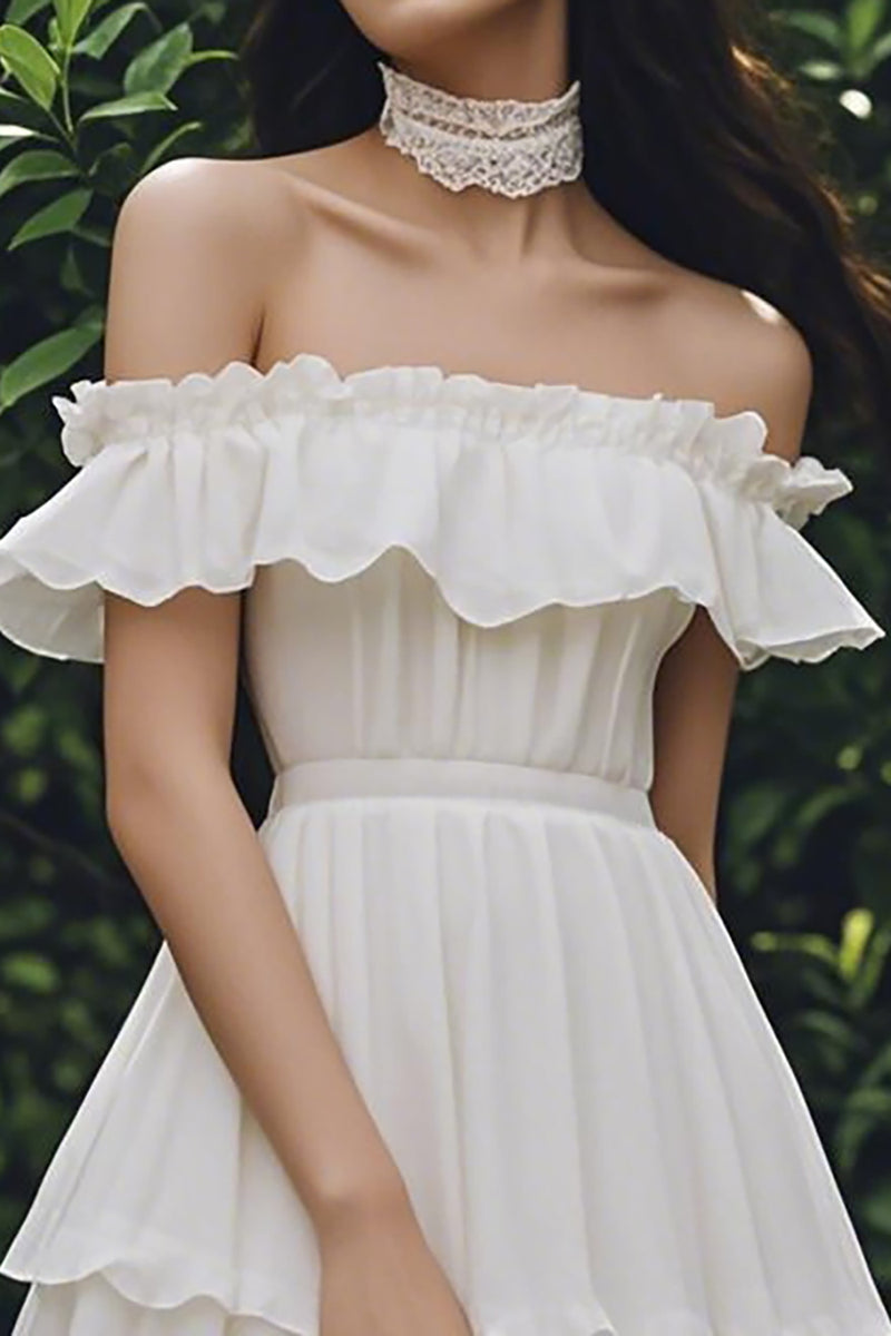 Load image into Gallery viewer, Ivory Chiffon Short A Line Graduation Dress with Ruffles