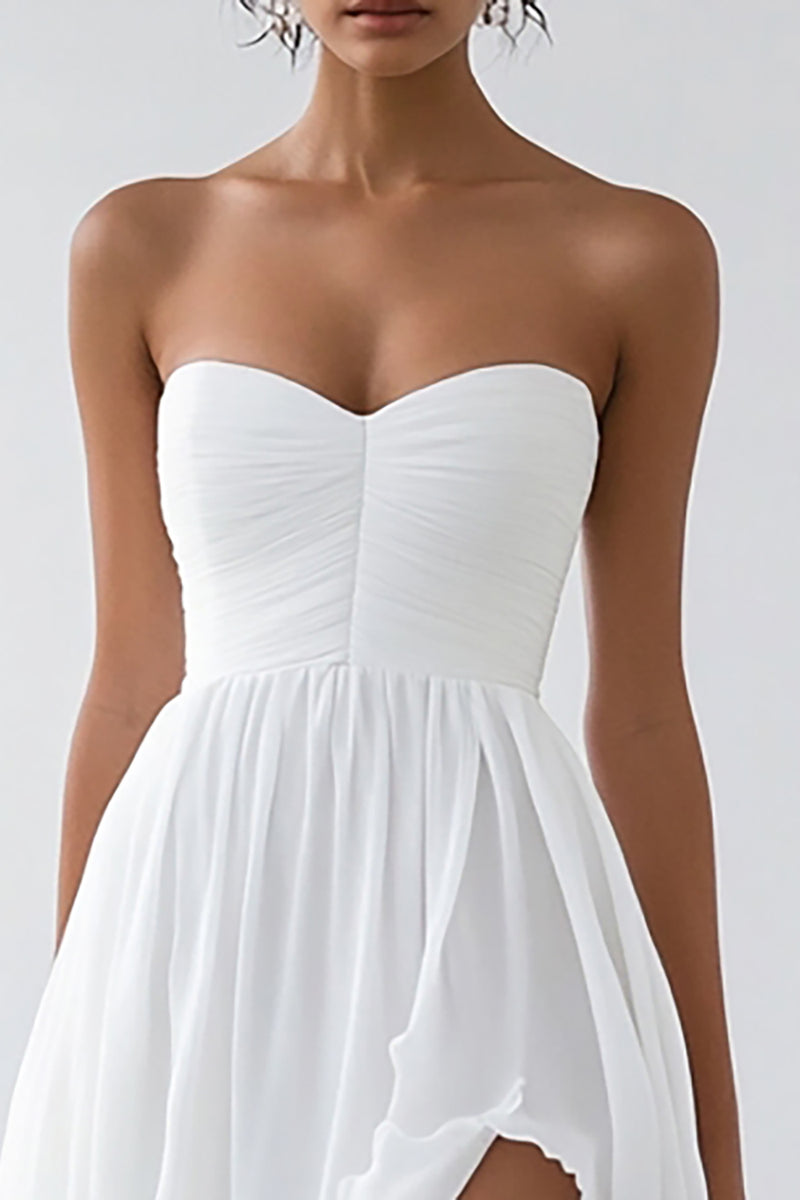 Load image into Gallery viewer, White Chiffon Sweetheart Long A Line Engagement Dress with Slit