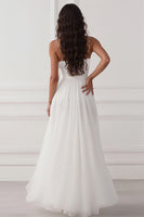 Load image into Gallery viewer, White Chiffon V Neck Long A Line Engagement Dress with Slit