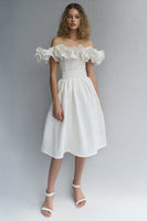 Load image into Gallery viewer, White Off The Shoulder Midi A Line Graduation Dress with Ruffles