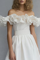 Load image into Gallery viewer, White Off The Shoulder Midi A Line Graduation Dress with Ruffles