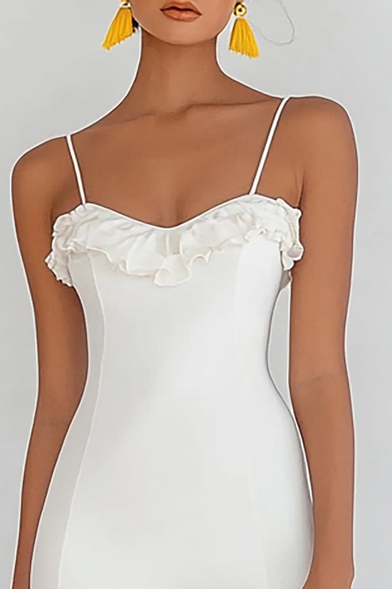 Load image into Gallery viewer, Ivory Satin Short Bodycon Graduation Dress with Ruffles