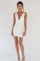 Load image into Gallery viewer, White Satin V Neck Short Bodycon Graduation Dress with Ruffles