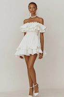 Load image into Gallery viewer, White Short A Line Graduation Dress with Ruffles