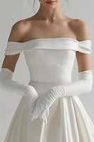 Load image into Gallery viewer, White Satin Off The Shoulder Short A Line Graduation Dress