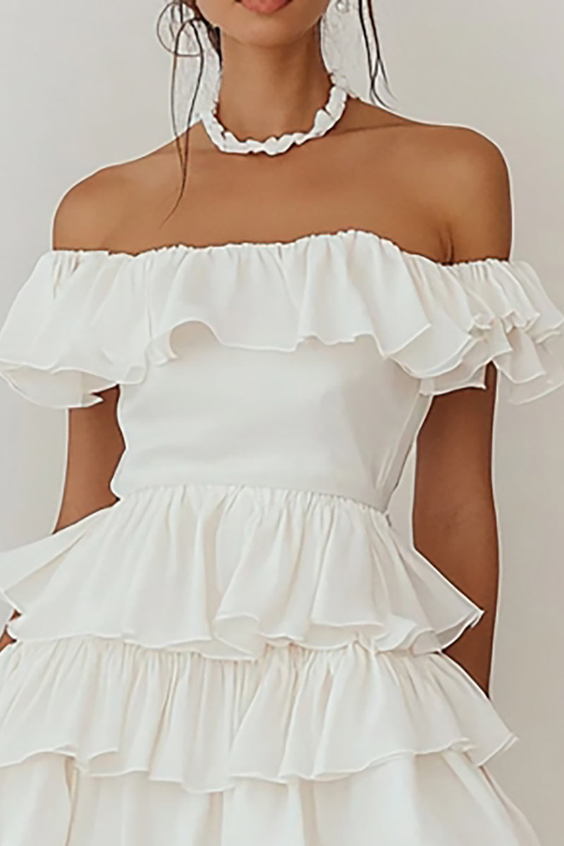 Load image into Gallery viewer, White Short Chiffon A Line Graduation Dress with Ruffles