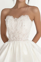 Load image into Gallery viewer, White Chiffon Strapless Short A Line Graduation Dress with Lace