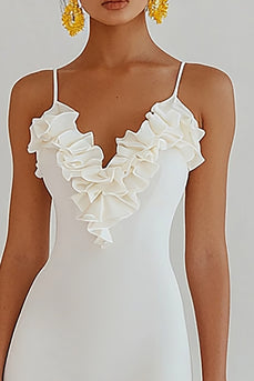White Short Bodycon Graduation Dress with Ruffles