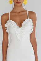 Load image into Gallery viewer, White Mini Bodycon Graduation Dress with Ruffles