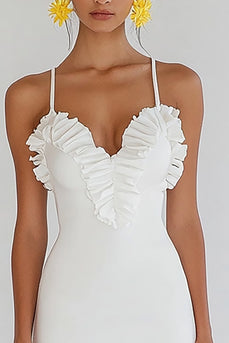White Mini Bodycon Graduation Dress with Ruffles