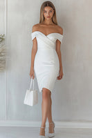 Load image into Gallery viewer, White Off The Shoulder Short Bodycon Graduation Dress