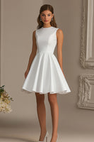 Load image into Gallery viewer, White High Neck Satin Short A Line Graduation Dress