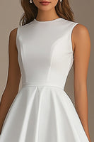 Load image into Gallery viewer, White High Neck Satin Short A Line Graduation Dress