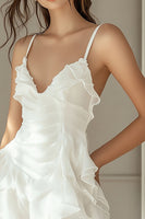 Load image into Gallery viewer, Ivory Chiffon V Neck Mini A Line Graduation Dress with Ruffles